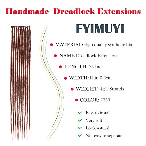 Miniatura 8 de Extensiones de rastas de doble punta de 22 pulgadas, 10 hebras de 0.2 in de grosor, extensiones de rastas delgadas para mujeres blancas, #350