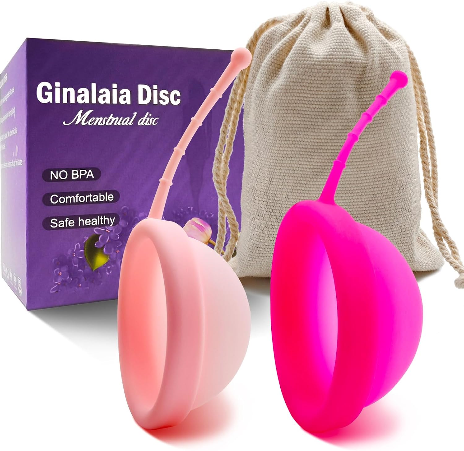 Menstrual Disc, Reusable Medical-Grade Silicone Period disc for Women - Wear 12 Hours - Removal String Red+Pink, L+S