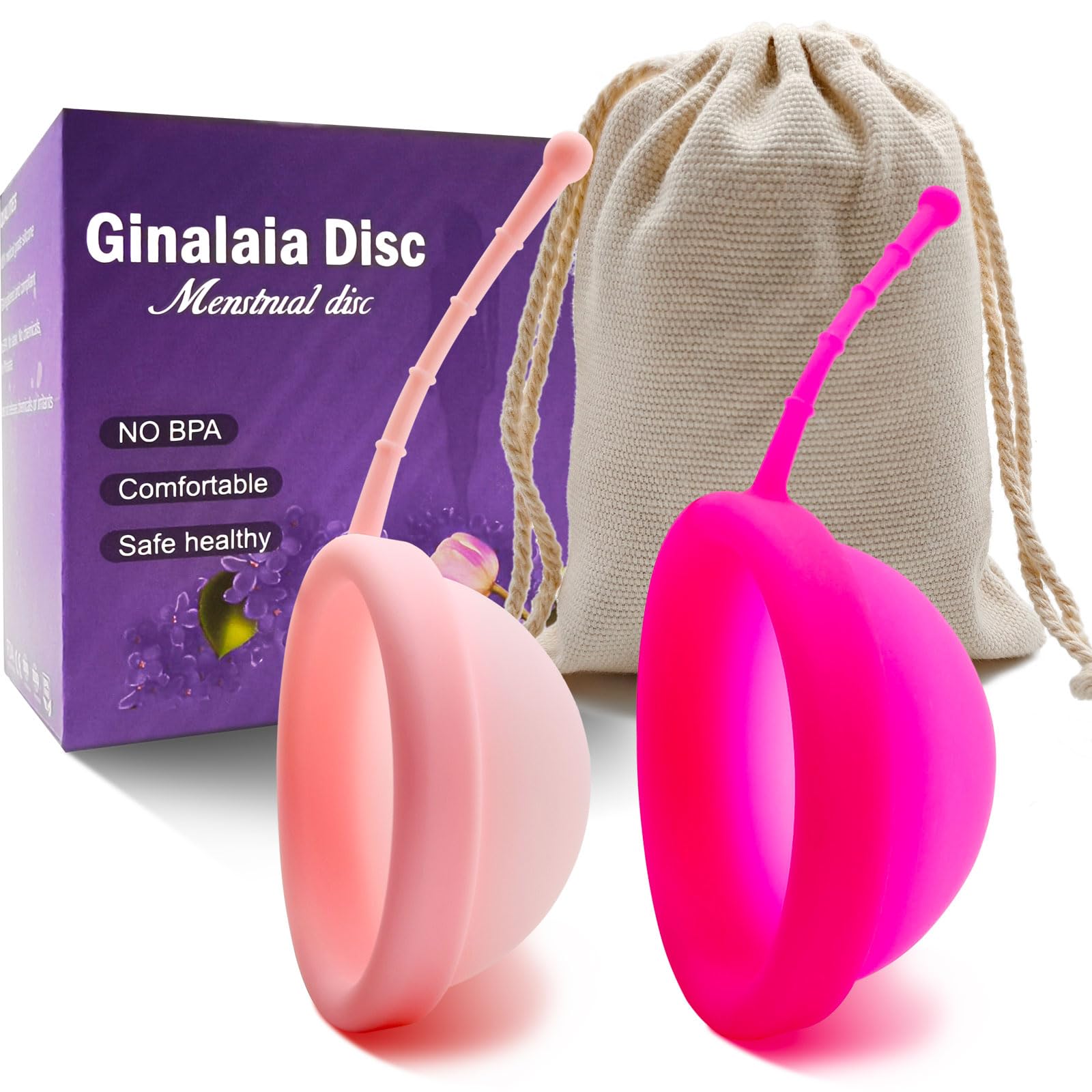 Menstruationsscheibe, wiederverwendbar, medizinisches Silikon, Periodenscheibe für Frauen, 12 Stunden tragen, Entfernungsschnur (Rot + Rosa, L + S)