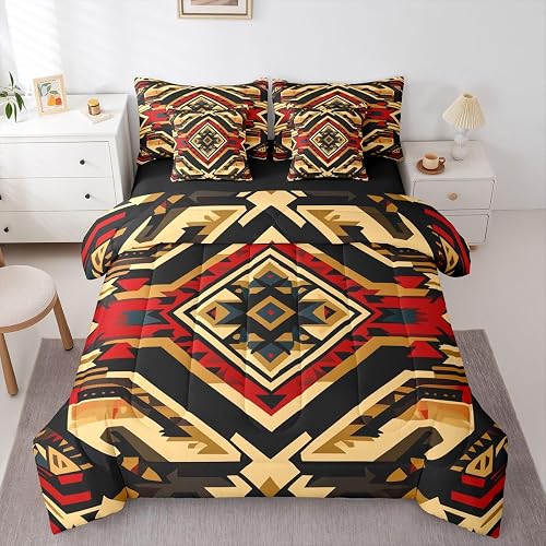 Erosebridal Aztec 7 Piece Bedding Set Queen Tribal Comforter Set with Sheets Nat