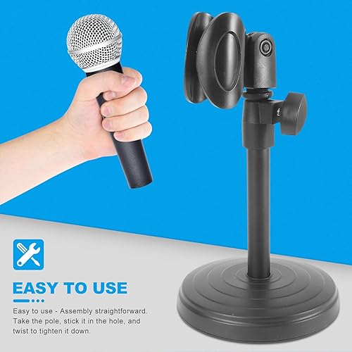 Miniatura 7 de Soporte de micrófono de escritorio ajustable con placa base estable, soporte de micrófono portátil para podcasting transmisión en vivo de radio,