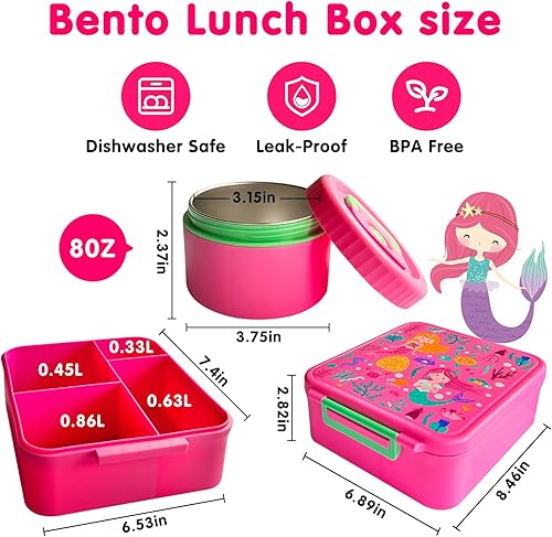 Miniatura 3 de Kidz Bento - Lonchera con termo de sopa, 4 compartimentos, a prueba de fugas, tarro de comida aislado para viajes, picnic