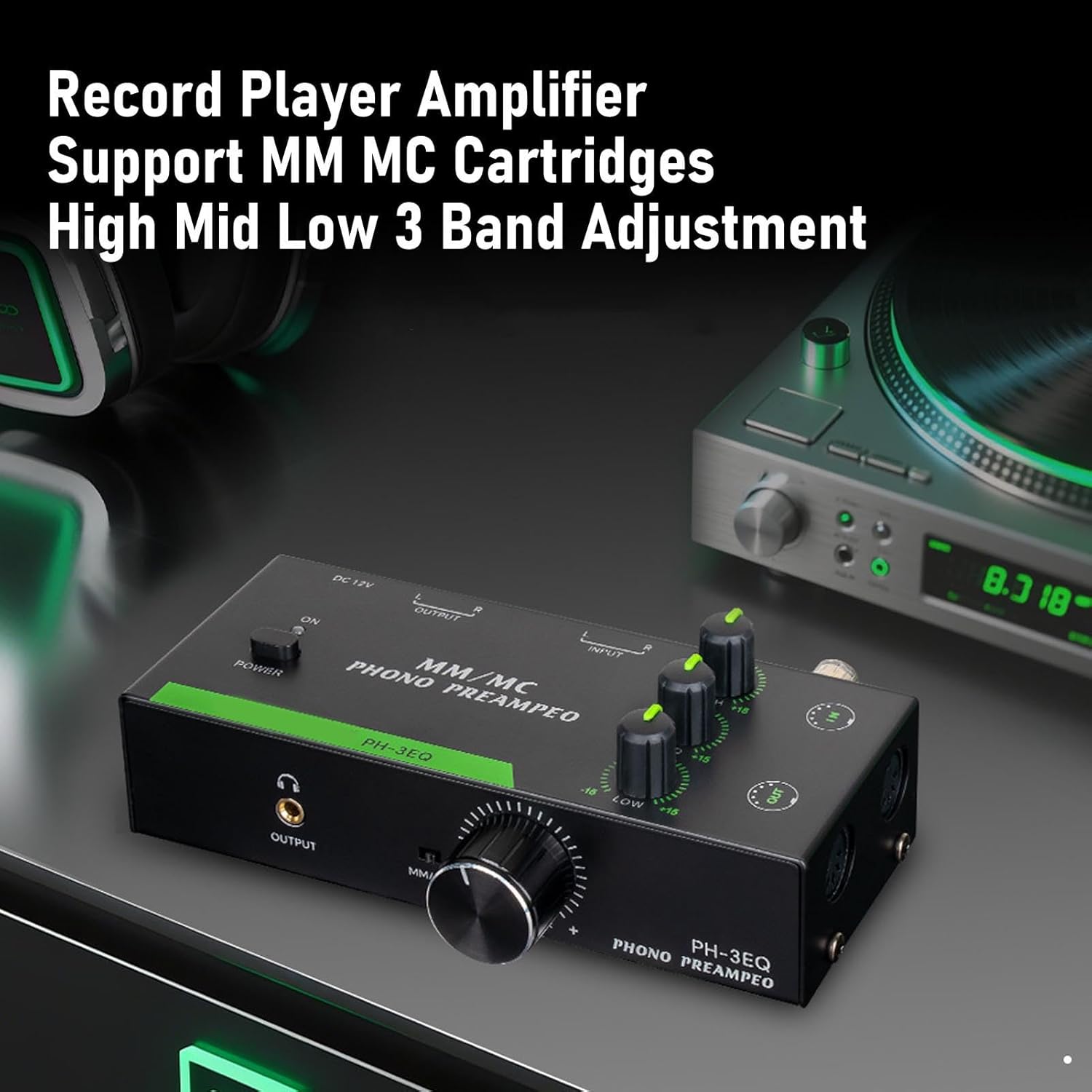 Yosoo Health Gear Phono Preamp for Turntable, MM MC Support with 3-Band EQ, XLR Balanced Input & Output, Metal Chassis, Audiophile Grade Sound for Record Players. (US Plug 100 to 240V)