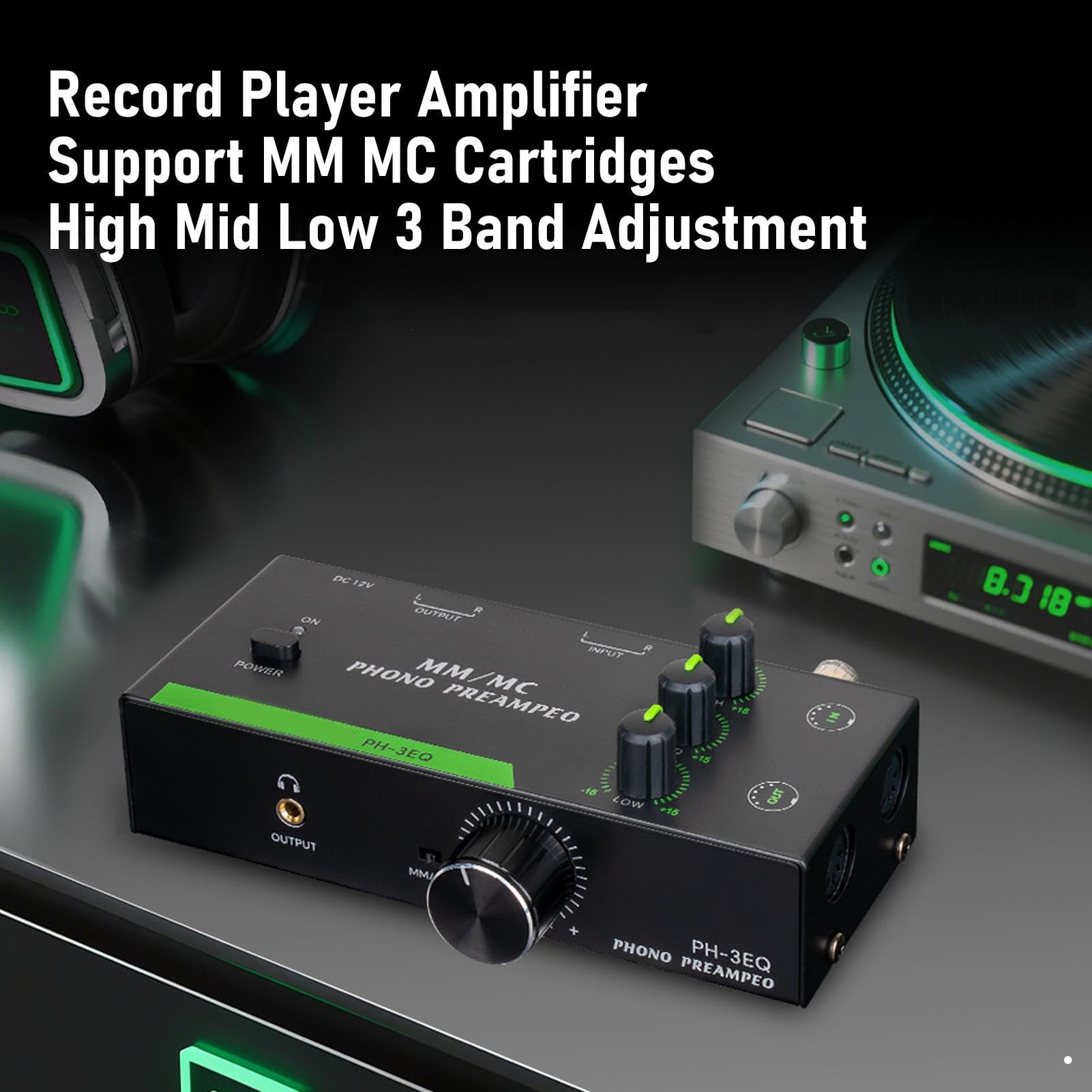 Préampli Phono avec réglage 3 Bandes, amplificateur Phono MM MC pour Tourne-Disque, entrée Sortie XLR préamplificateur pour Platine Vinyle pour système Audio Domestique Audiophile
