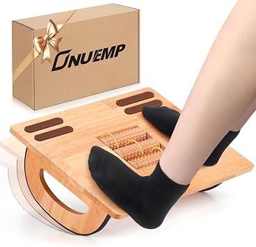 Foot Rest Under Desk Wood, Wooden Rocking Foot Stool for Home Office Comfort Height, Curved Legs Massage Roller, DIY Anti-Slip Strips, Foot Stool Under Desks, Beech