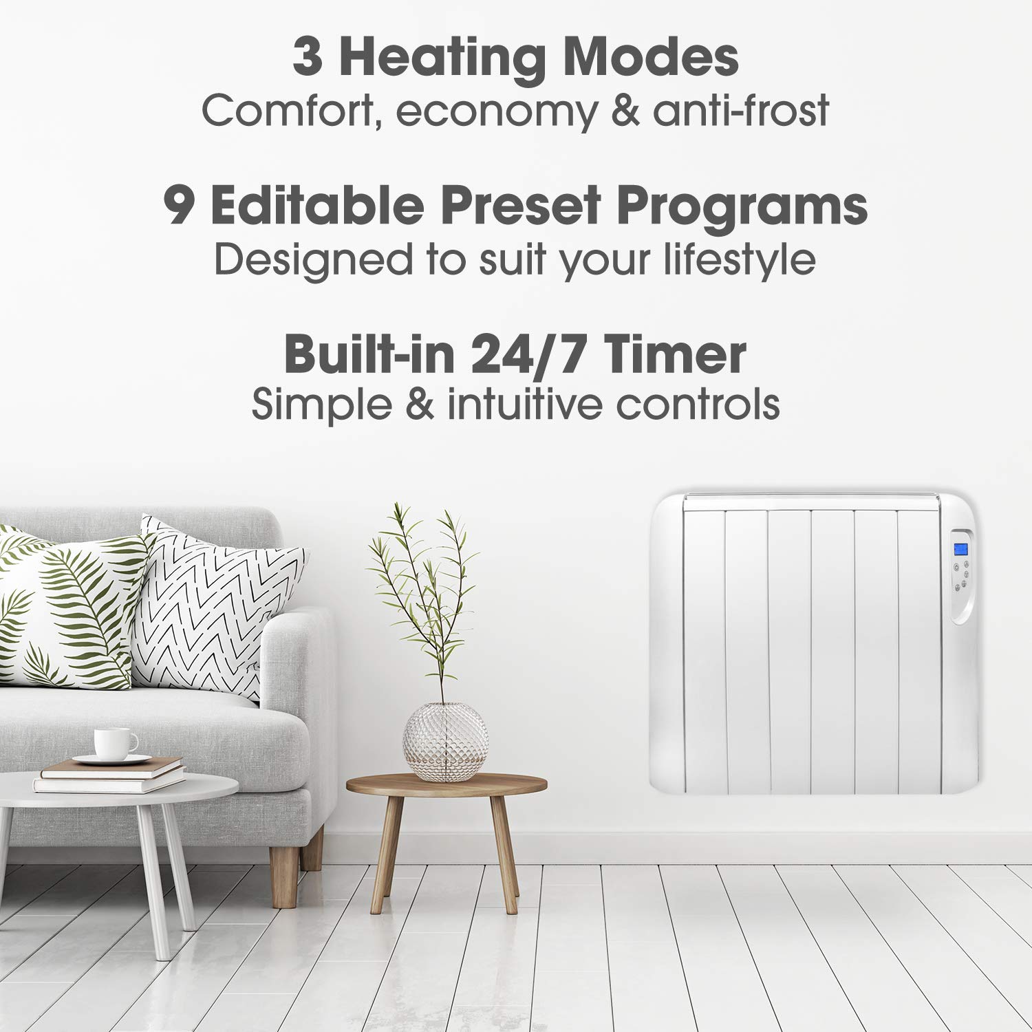 FUTURA Eco Panel Heater 24 Hour 7 Day Timer 1000W 2000W Wall Mounted