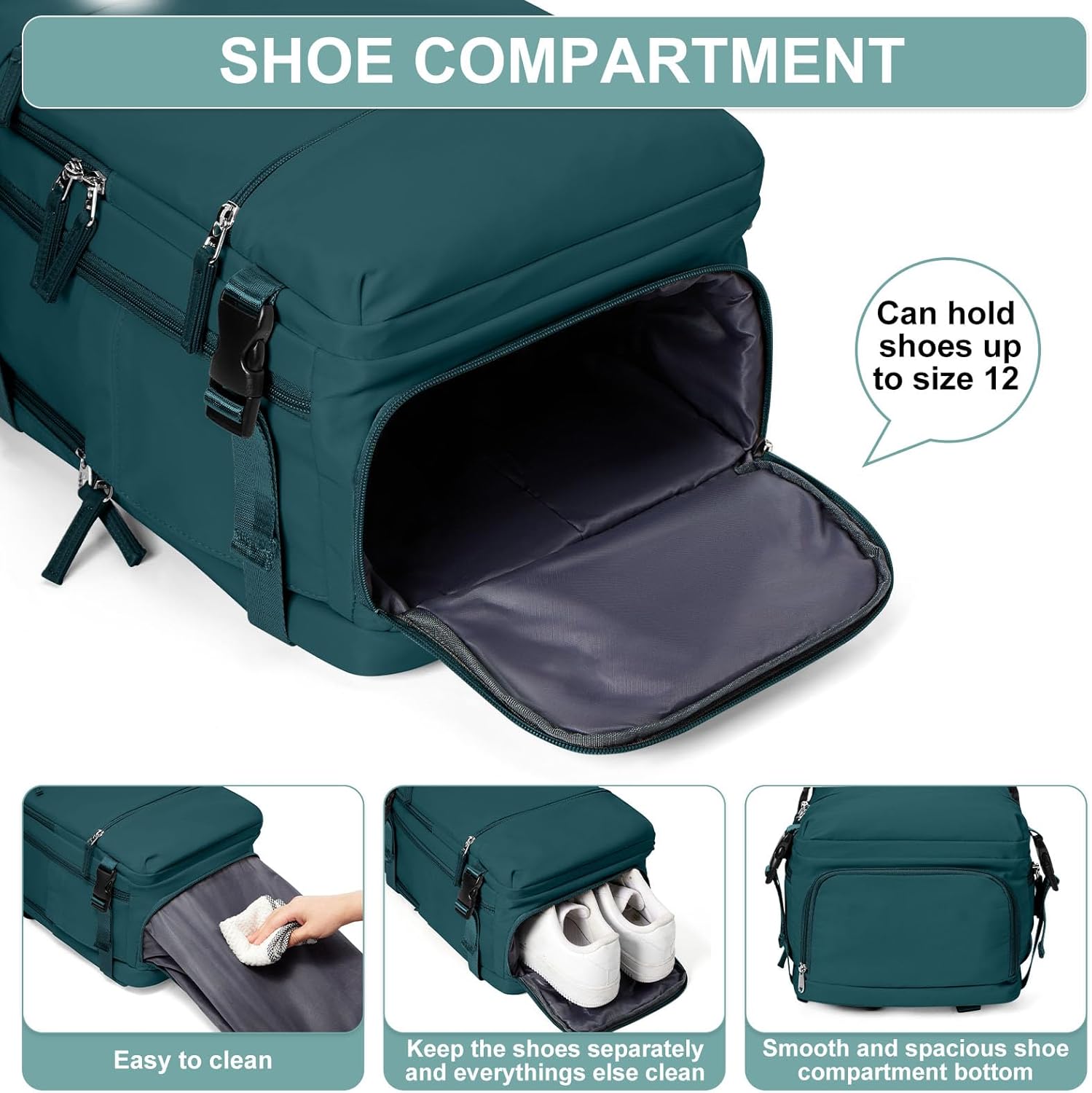 suwasp Travel Backpack Simple Durable Carry On Backpack with Shoe Compartment, Personal Item Travel Bag Flight Approved, Water Resistant Laptop Backpack for Women Men Weekender Business, Peacock Blue - Image 4