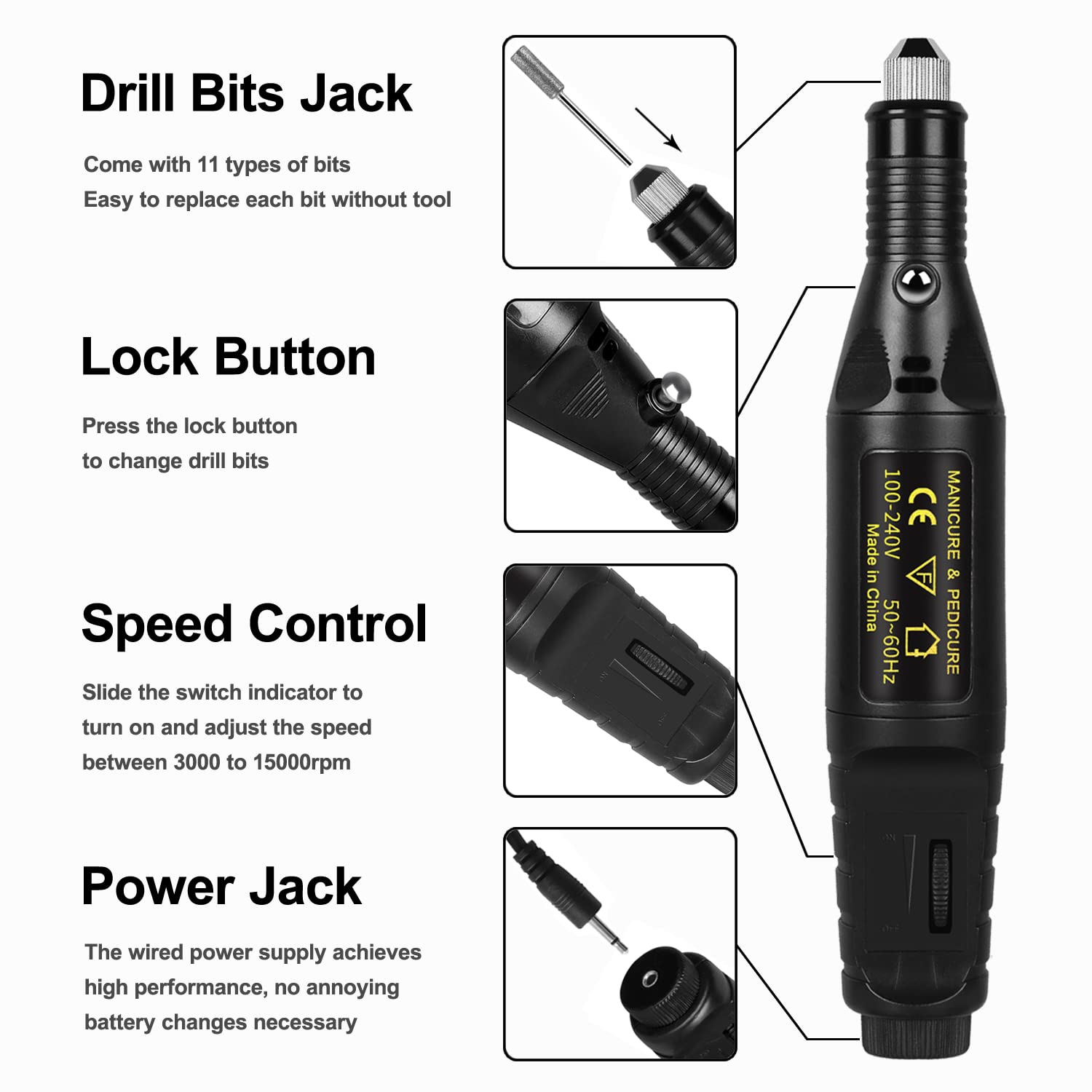 Portable Electric Nail Drill, Acrylic Nail Kit Professional Nail Polishing Set Variable Speed Electric Nail File Tools for Gel Nails DIY Nail Art Manicure Carver Pedicure Polish Remover : Beauty & Personal Care