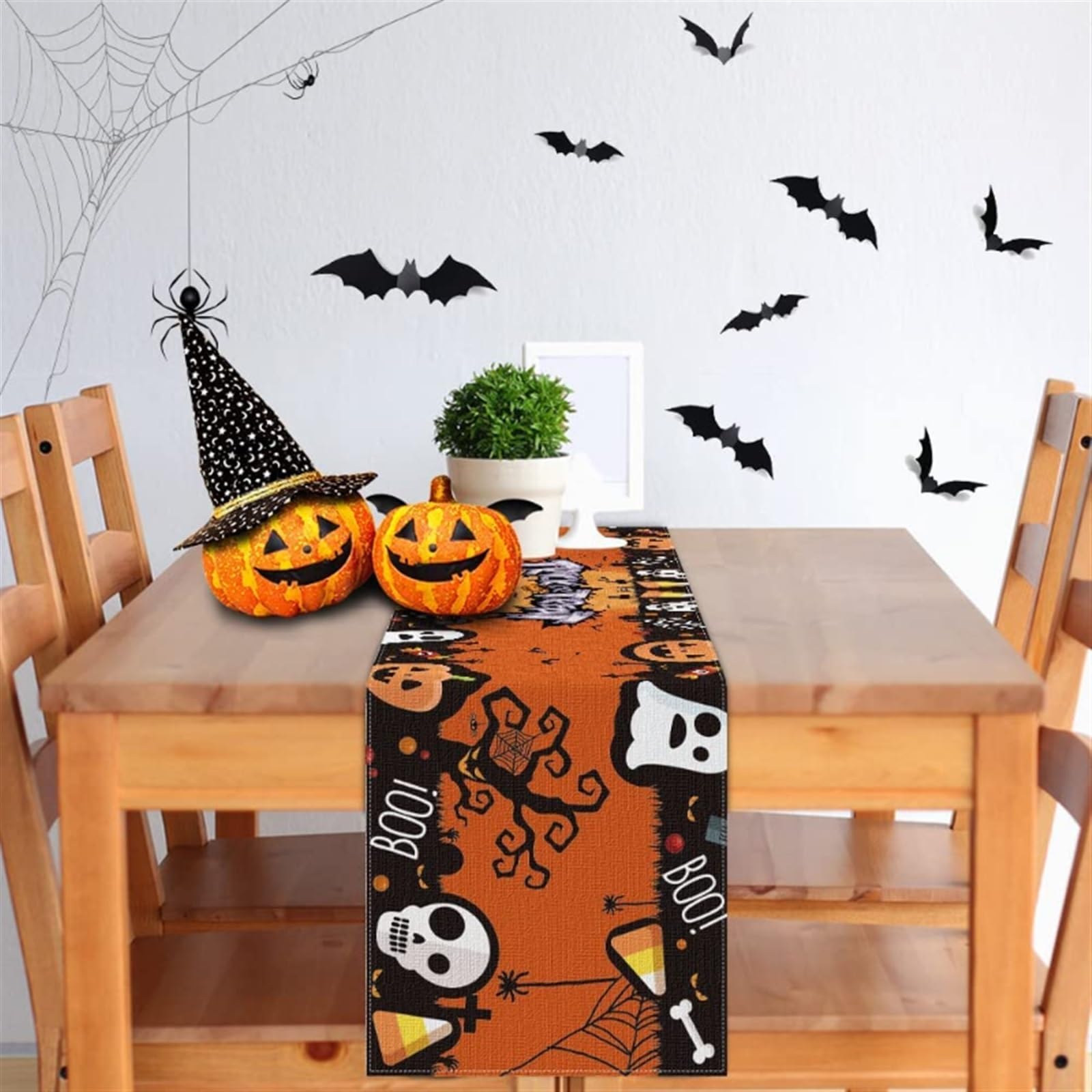 Bieżniki na stół świąteczny na Halloween, dla przyjaciół na imprezę domową, rodzinny obiad zbierający dekoracje stołu na zewnątrz Wystrój stołu(B,200x33cm)