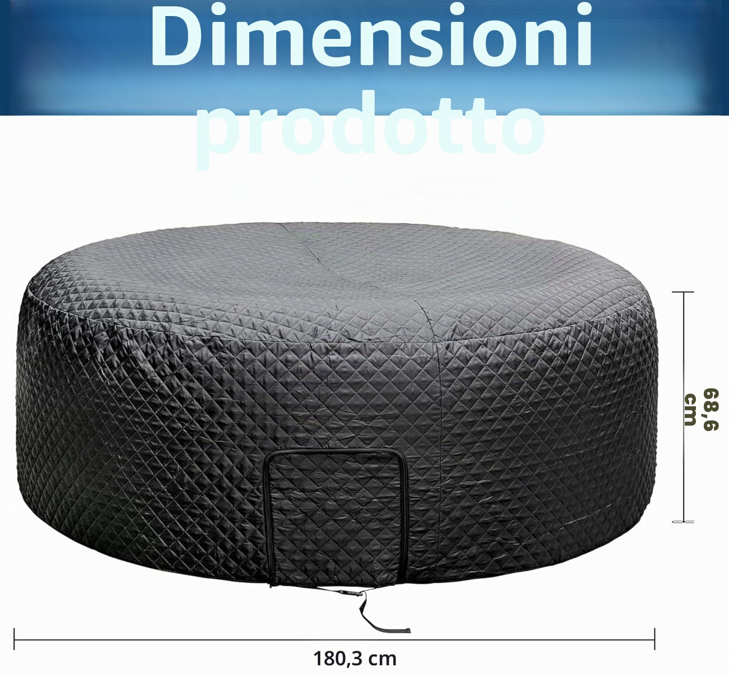 Copertura termica universale rotonda per vasca idromassaggio 180 cm, copertura gonfiabile con porta cerniera, isolamento extra e antipolvere