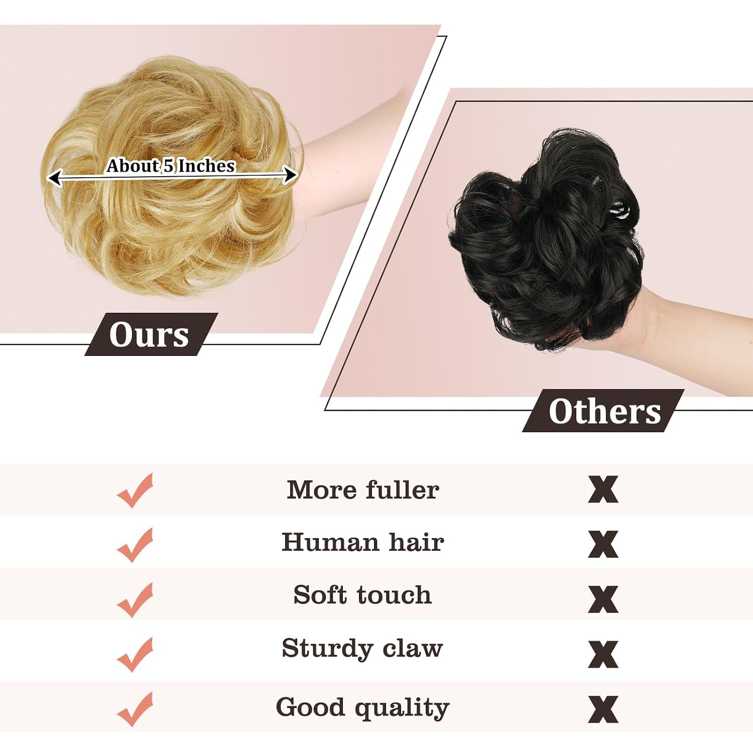 Condition photo showing New/Like New for ruwiss claw clip messy bun hair piece real human hair buns curly chignon hair bun extensions wavy tousled updo hair buns claw clip ponytail hairpieces hair scrunchie(golden blonde mixed bleach blond) 40g golden blonde mixed bleach blond