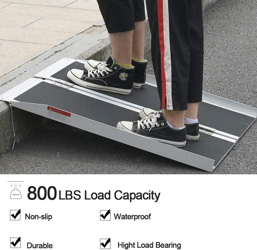3FT (31"W x 36"L) Wheelchair Ramp, Non-Slip Portable Aluminum Ramp for Wheelchairs Single-Fold 800lbs Weight Capacity for Steps Stairs and Thresholds : Health & Household