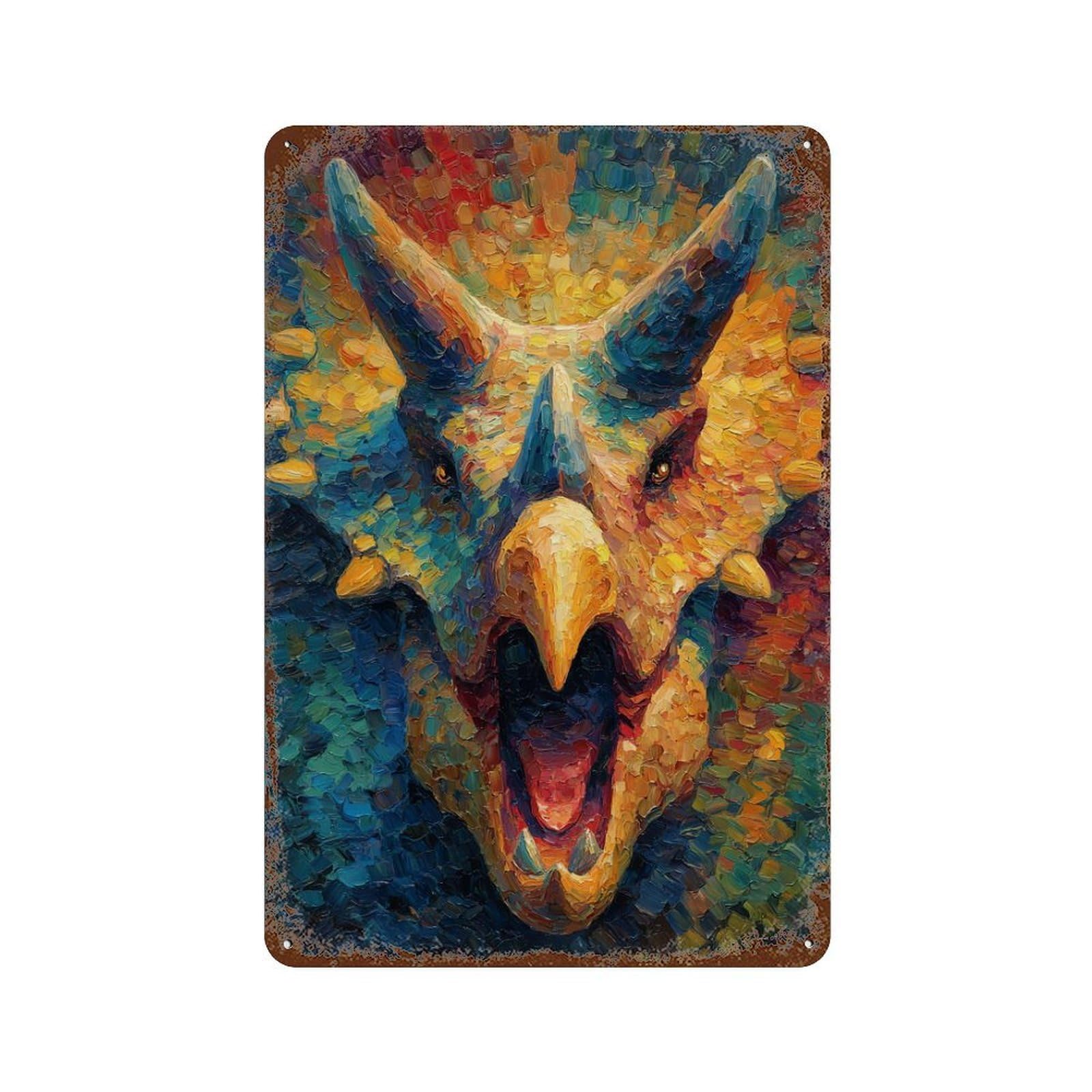 Triceratops Roar Prehistoric Power! -1 11.8"x7.9" Vintage Rust Metal Sign, Shabby Chic Decor for Garage, Bar And Workshop Decor