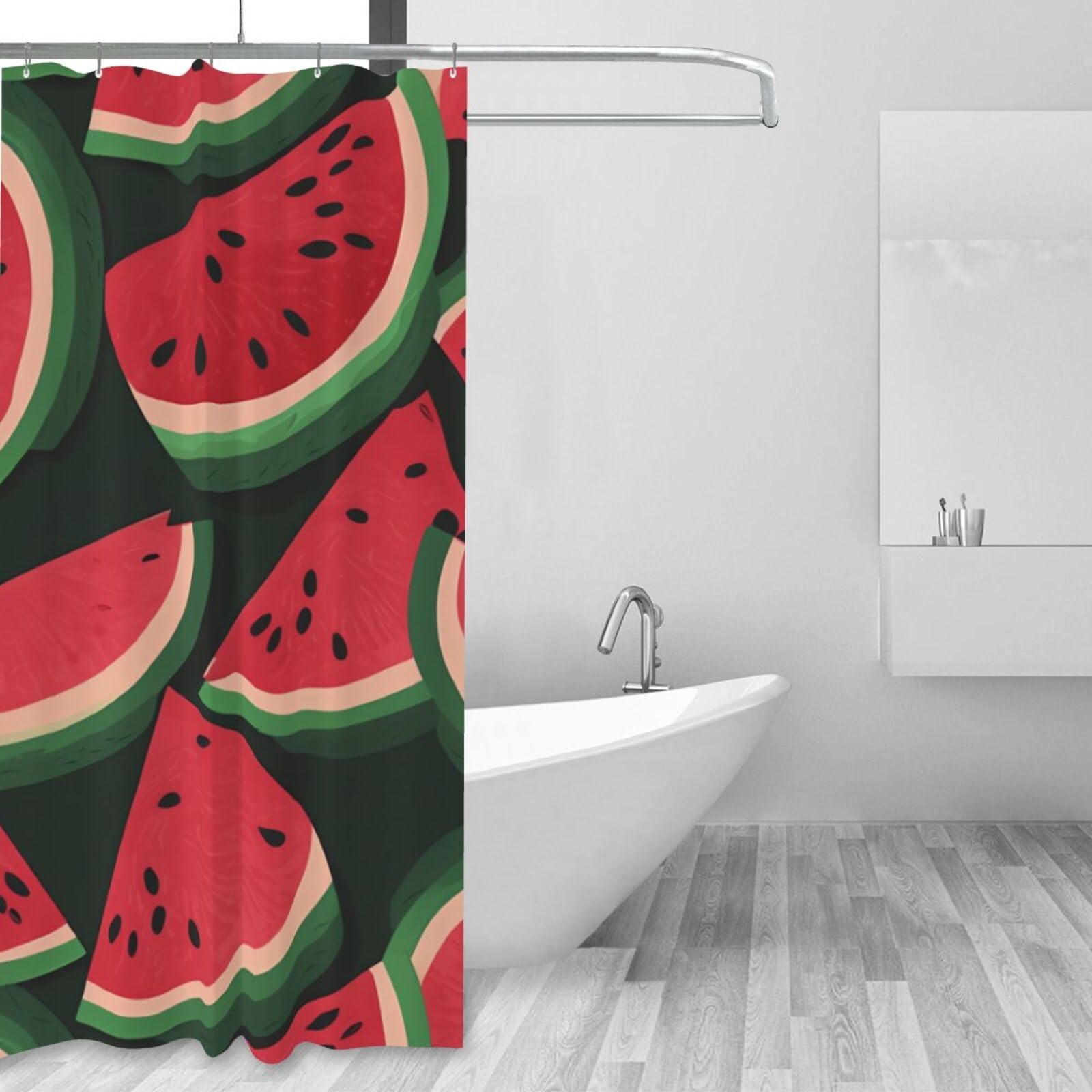 Rideau de douche pastèque en tissu imperméable pour salle de bain 152x183cm avec 12 crochets