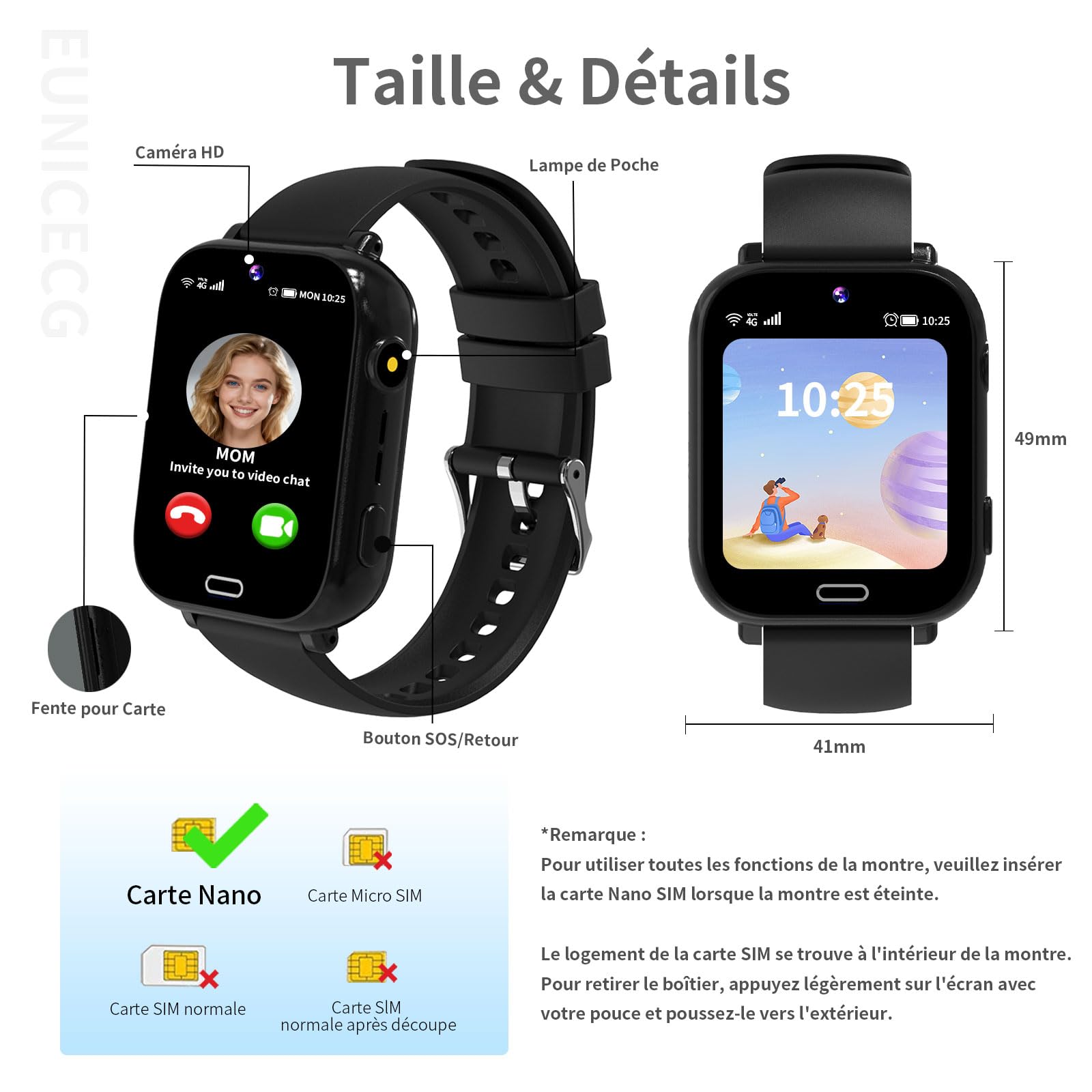 4G Montre Connectée Enfant avec GPS Traceur Téléphone Appel Vidéo | Chat Vocal Jeux Réveil SOS Calculatrice - Digitale Montre Enfant pour Garçon Fille Cadeau Anniversaire