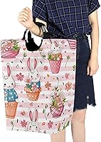 Vista 7 de Nander Cesta de lavandería de tela Oxford con diseño de conejo, con asas circulares de aluminio, interior impermeable