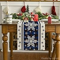 Vista 7 de Artoid Mode Buffalo Plaid Snowflakes Blue Christmas Table Runner, Seasonal Winter Kitchen Dining Table Decoration for Home Party Decor 13x72 Inch