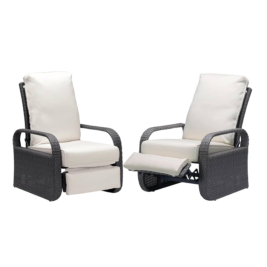 ATR ARTTOREAL Garden Recliner Chair With Khaki Cushions, Automatic Adjustable Rattan Chair, UV Resistant, Water/Sweat/Rust Resistant