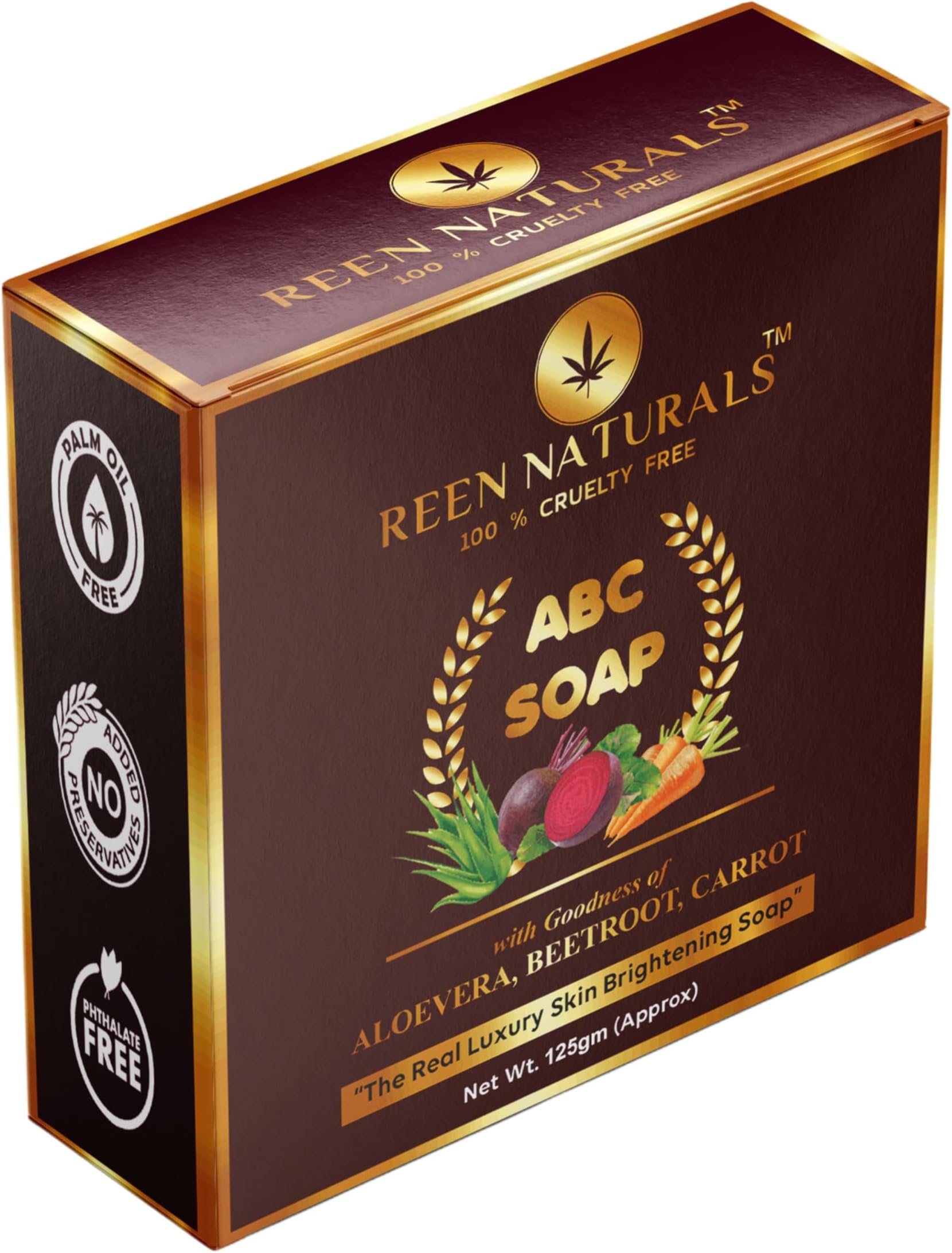 Reen Naturals ABC SOAP | Luxury Skin Brightening Soap | 100% Natural Aloe Vera, Beetroot & Carrot Extracts with Rich Butter and Rose Essential oil | Handmade Soap 125gm (125gm)