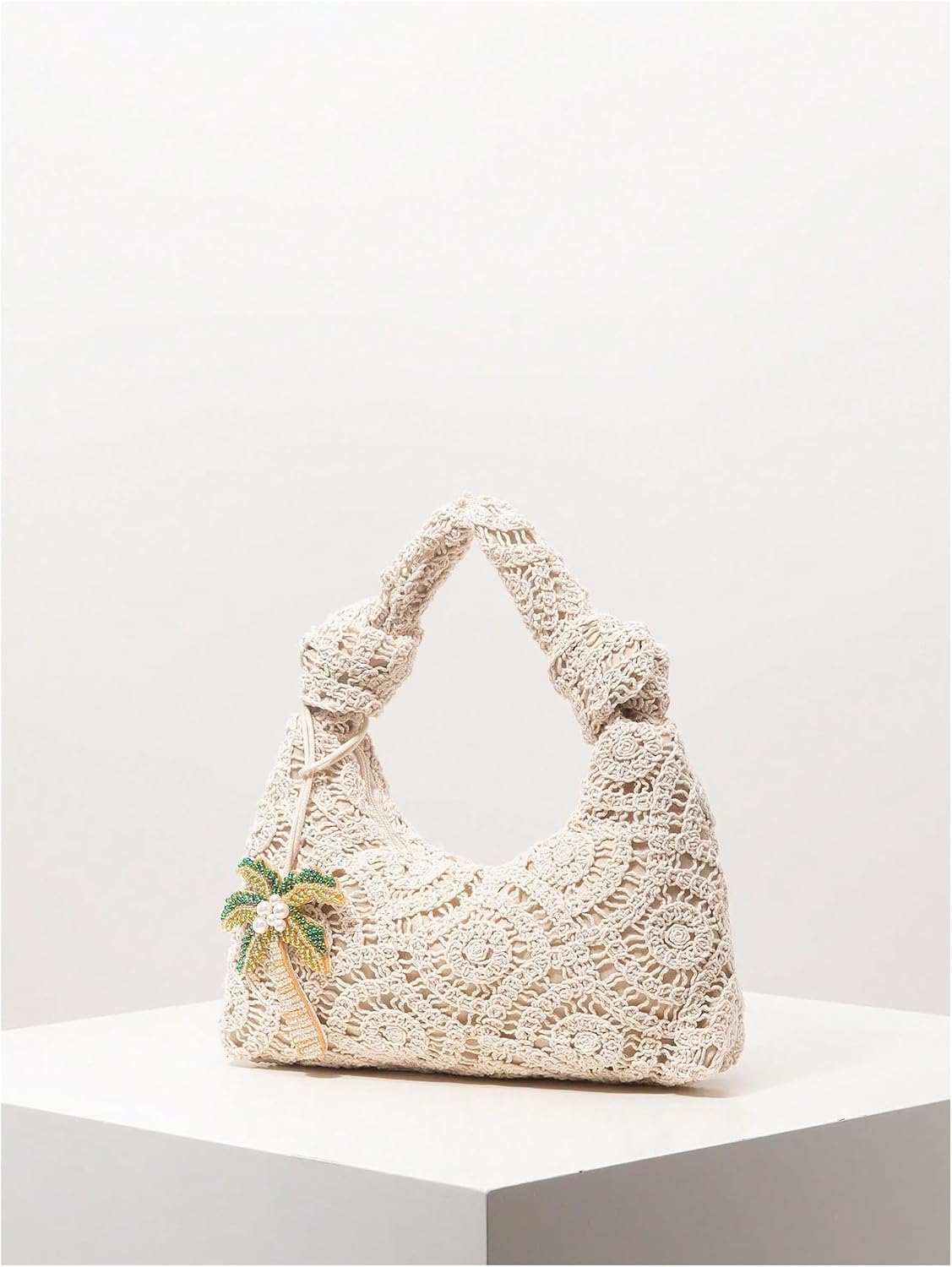 MakeMeChic Women's Crochet Knot Satchel Handbags Top Handle Beach Vacation Boho Bags