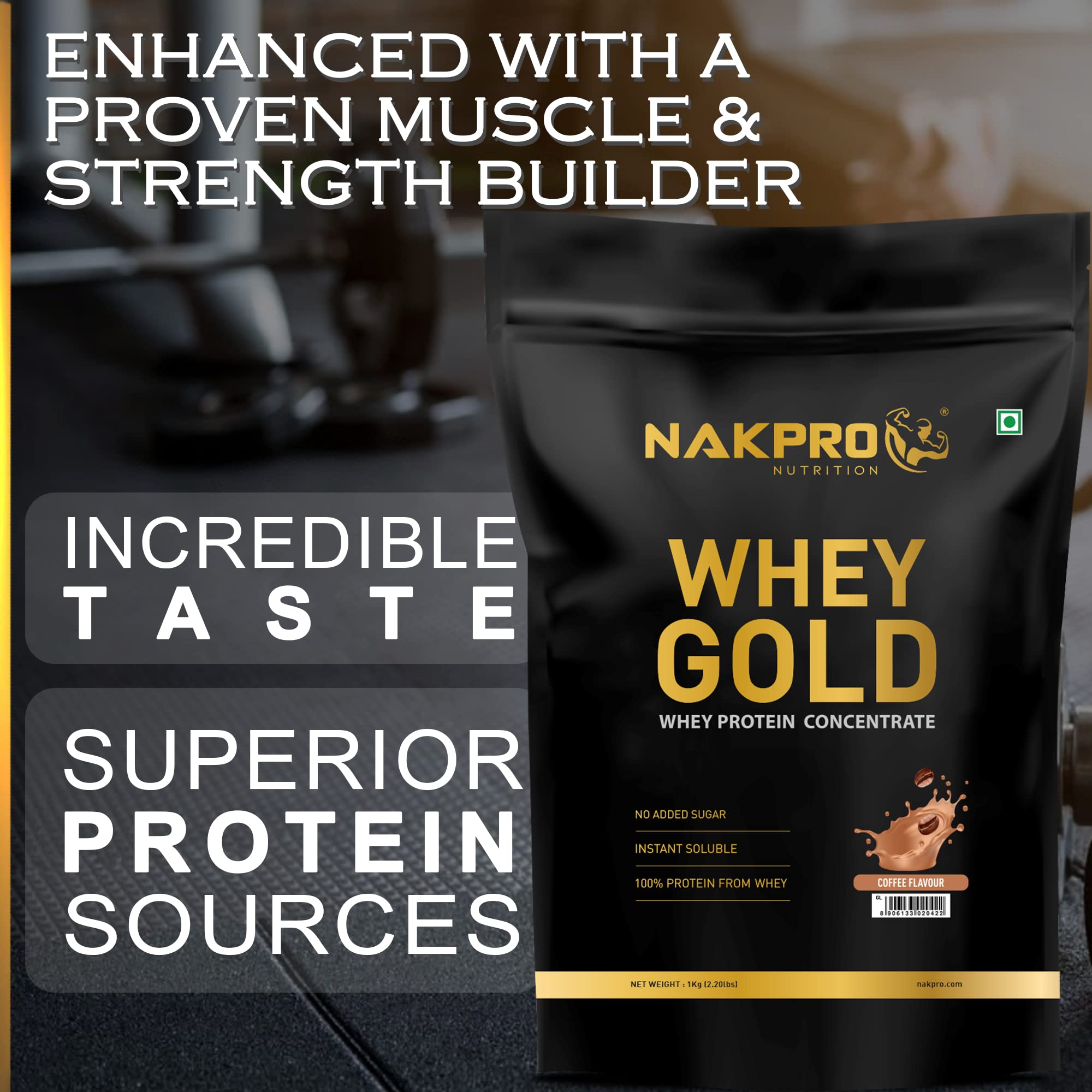 NAKPRO NUTRITION Gold Whey Protein Concentrate & Isolate 1kg Coffee flavour | 25.5g Protein, Trustified Certified 2
