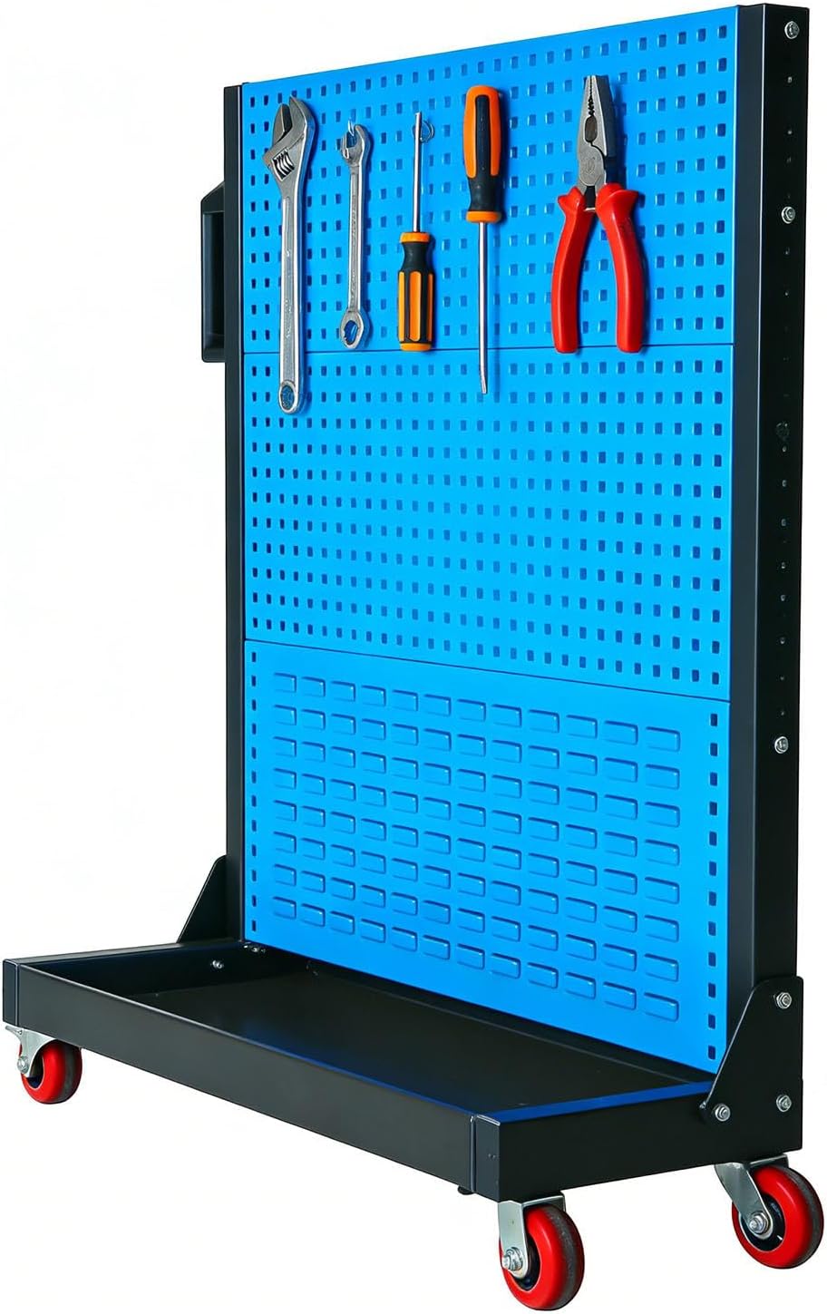 Heavy Duty Tool Storage Rack, 20kg/Shelf Capacity, Adjustable Steel Pegboard, Multi-Tier Shelving Unit with Locking Casters for Workshop Organization, 3-Tier Design