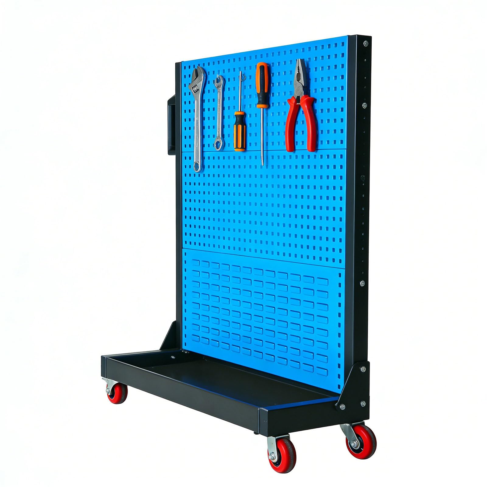 YXYLJOZ Heavy Duty Garage Tool Storage Rack, 20kg/Shelf Capacity, Adjustable 3-Tier Shelving Unit with Locking Casters & Steel Pegboard for Workshop Organization (3Tier)