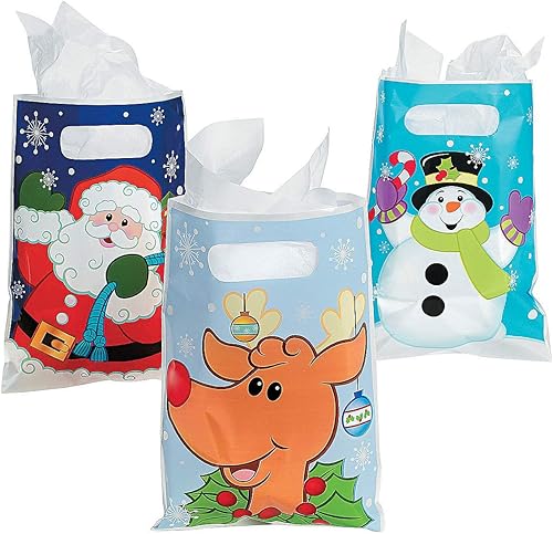 Fun Express - Asstd Bolsas de Navidad para Navidad - Suministros para fiestas - Bolsas - Bolsas de plástico - Navidad - 36 piezas