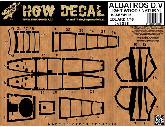 HGW 548038 1/48 Decal for Albatros D.V/D.Va Eduard Light Wood Natural Imitation