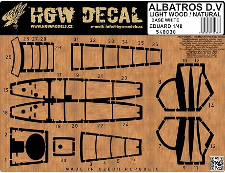 HGW 548038 1/48 Decal for Albatros D.V/D.Va Eduard Light Wood Natural Imitation