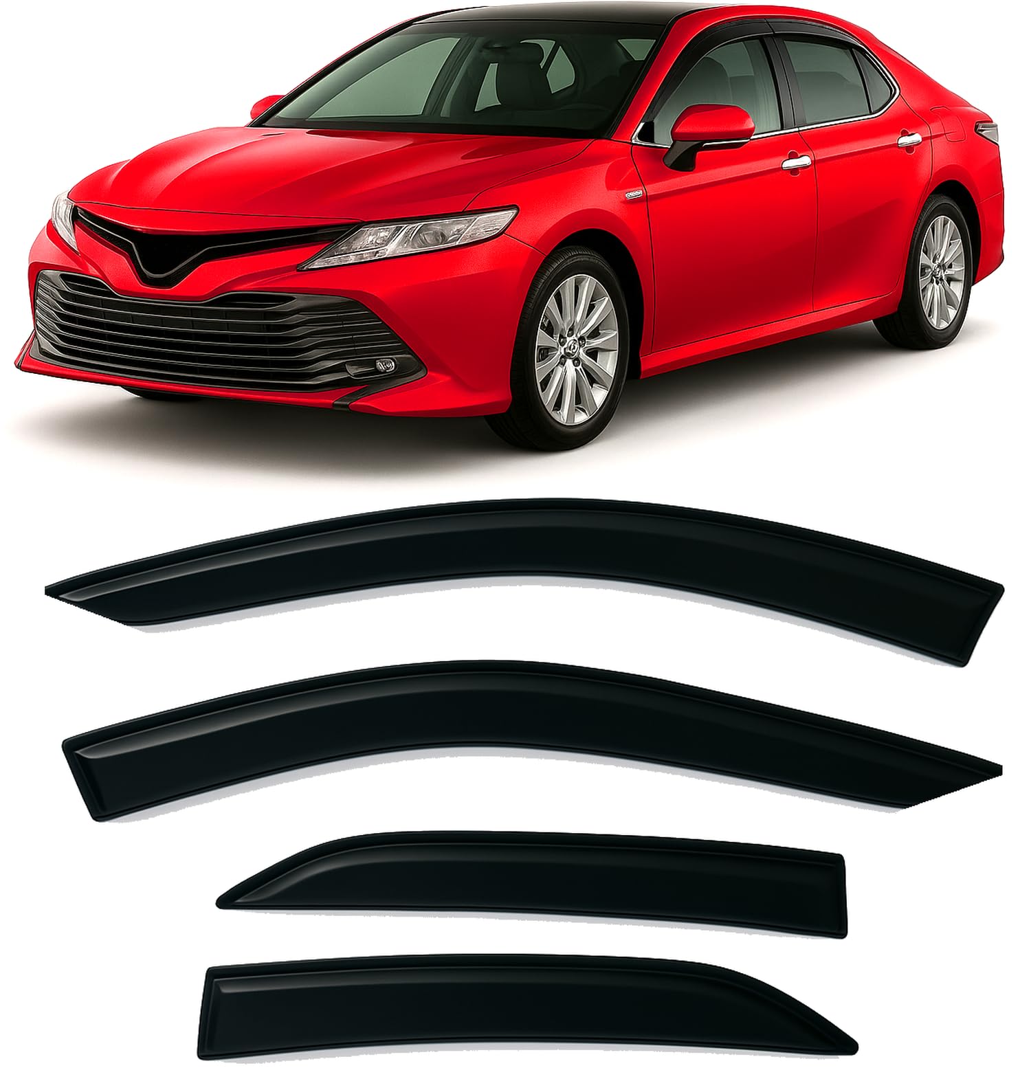 2018-2024 Tape-On Side Window Visor Deflectors for Toyota Camry XV70 L LE SE XLE XSE Hybrid Dark Tinted Rain Guards 2019 2020 2021 2022 2023
