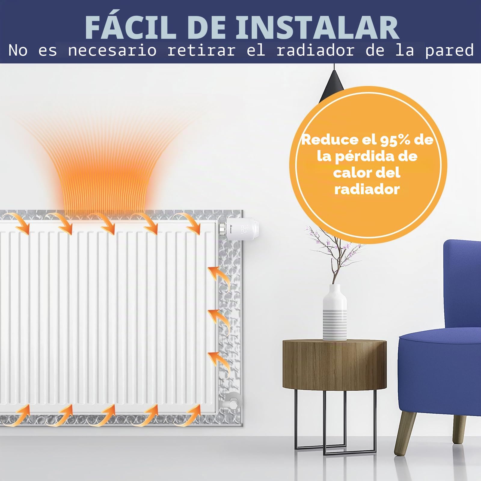 Panel Reflectante Radiador Reflector 5m x 60cm x 3mm Reflector Termico Radiador Aislante