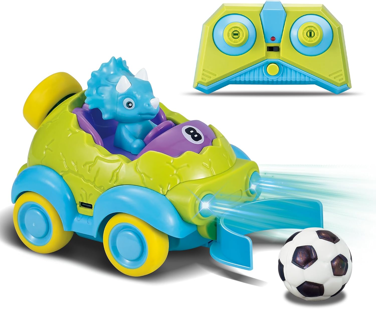 Remote Control Dinosaur Sports Car Toy with Lights and Music (Soccer Ball Sports Pretend Play)
