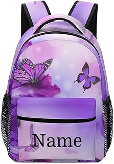 Fovanxixi Custom Purple Butterfly Flower Backpack for Kids Boys Girls, Children Personalized Backpack with Name Text Customized Daypack Schoolbag for Student Bookbag