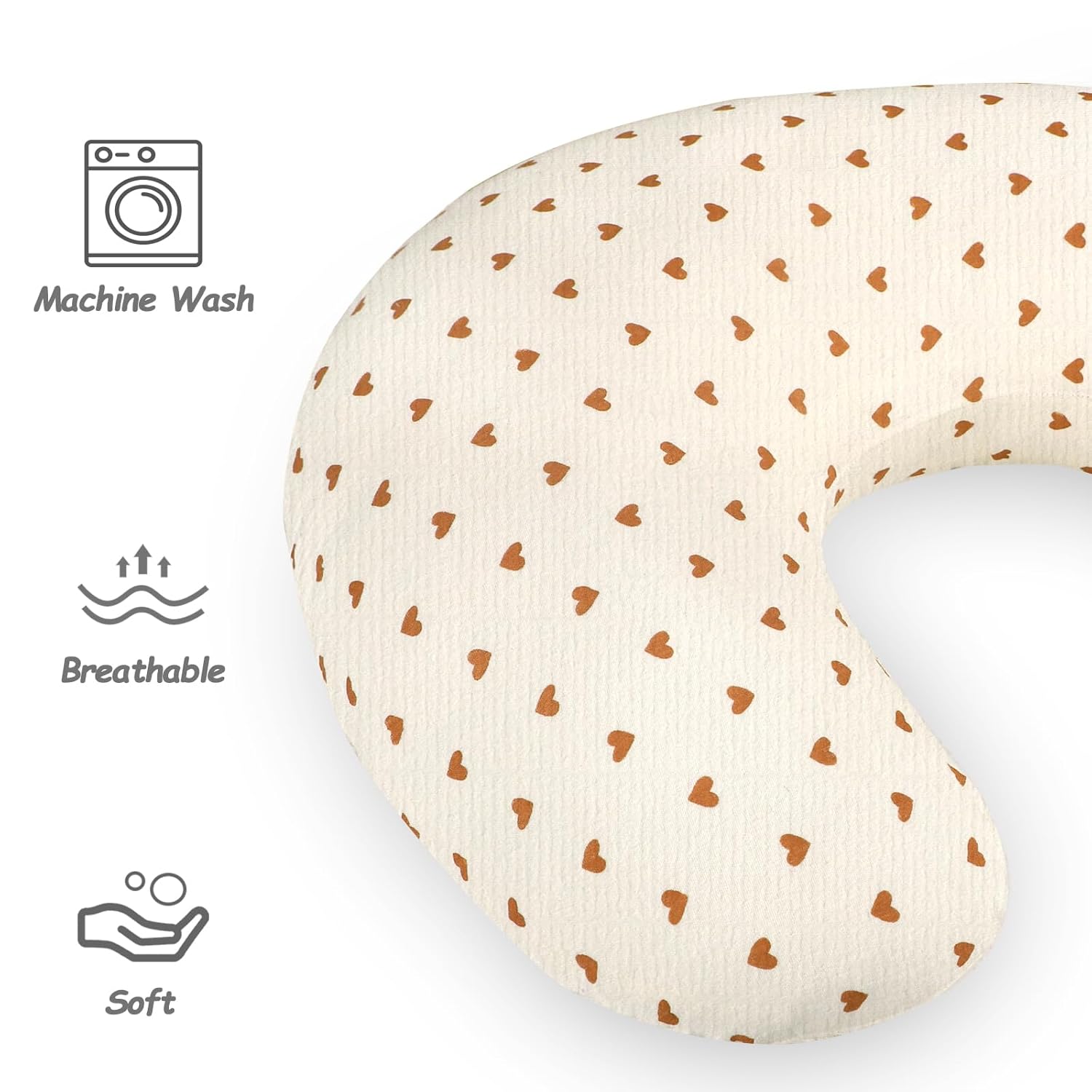 Hooyax Muslin Nursing Pillow Cover, Feeding Pillow Slipcover for Breastfeeding Moms, Soft and Breathable Infant Pillow Cover for Baby Boy and Girls (Heart) - Image 6