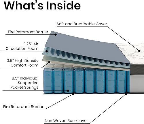 Miniatura 5 de Colchón híbrido de resortes ensanchados certificado CertiPUR-US de 10 pulgadas, colchón King en una caja