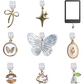 Pack of 8 Kindle Pendants Butterfly Star Bow Flower Design Compatible with Kindle and Mobile Phone Type C