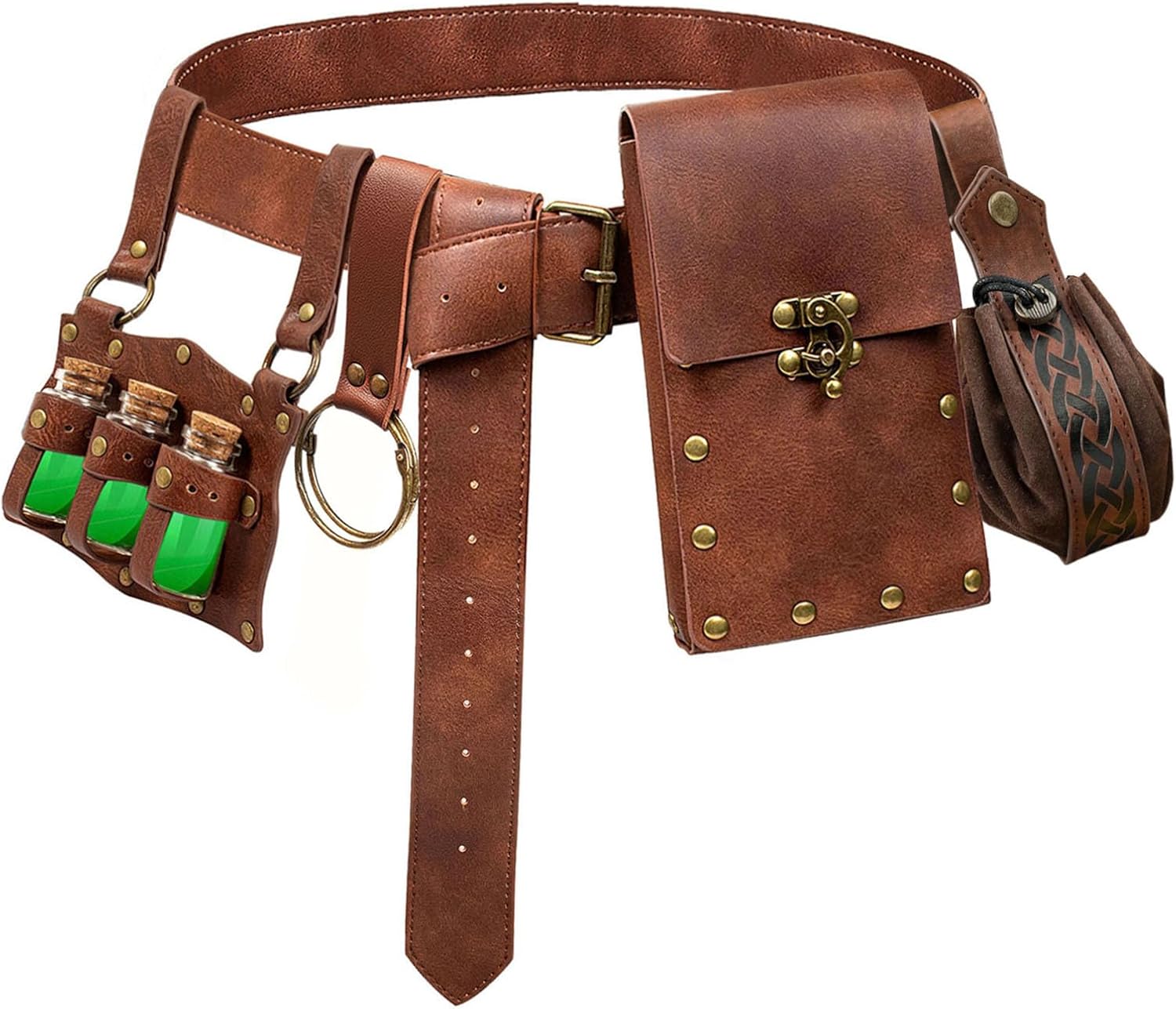Renaissance Belt Pouch Coin Purse Witch Alchemist Potion Bottle Vilas Hook Set Medieval Festival Costume Accessories (Vails-Brown)