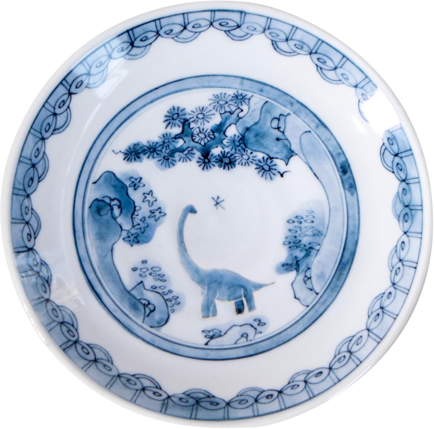 Awasaka EK88-L03 Edokko Dinosaur Flower Dragon Dinner Plate, Made in Japan, φ3.5 x 0.6 inches (90 x 15 mm)