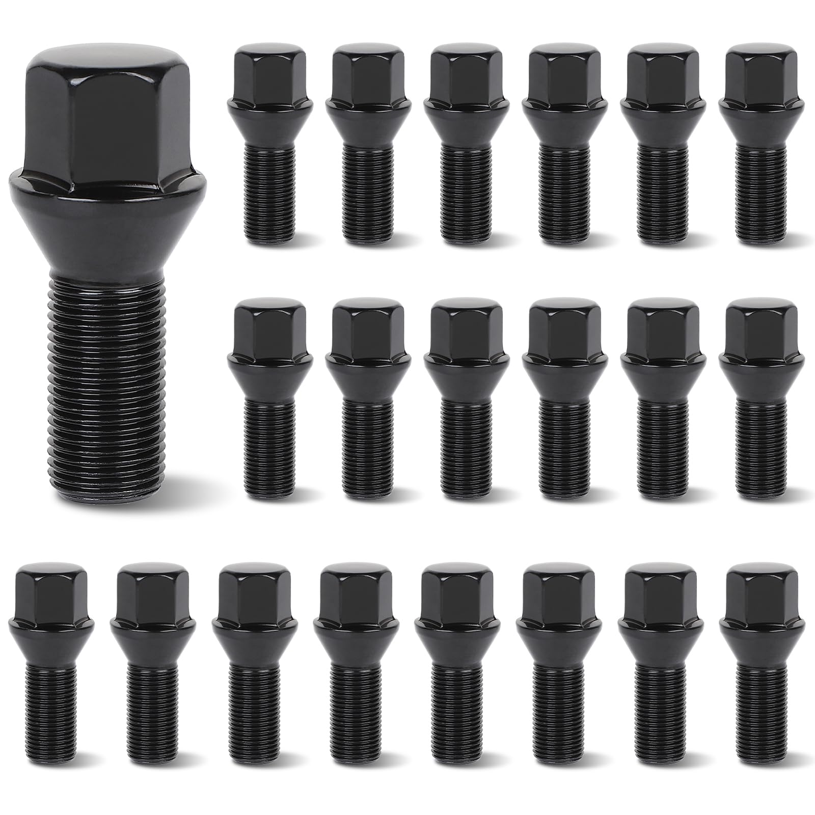 EFUTURETIME Lot de 20 Boulons de Roue, M14 x 1,25, 27 mm, Cône 60°, Goujons de Roue Clé 17 mm, Compatibles avec BMW Série 1, Série 3 et Série 5