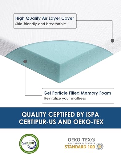 Miniatura 4 de Cubrecolchón de espuma viscoelástica de 3 pulgadas, tamaño King, cubrecolchón de gel suave prémium para un sueño fresco, diseño antideslizante con