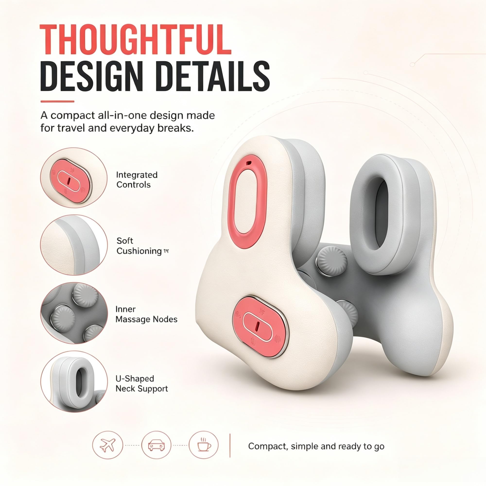 Almohada De Viaje con Bluetooth, Almohada Cervical De Espuma Viscoelástica Ergonómica, Reproductor De Música Integrado, Cojín De Cuello Portátil para Avión, Coche, Oficina Y Hogar