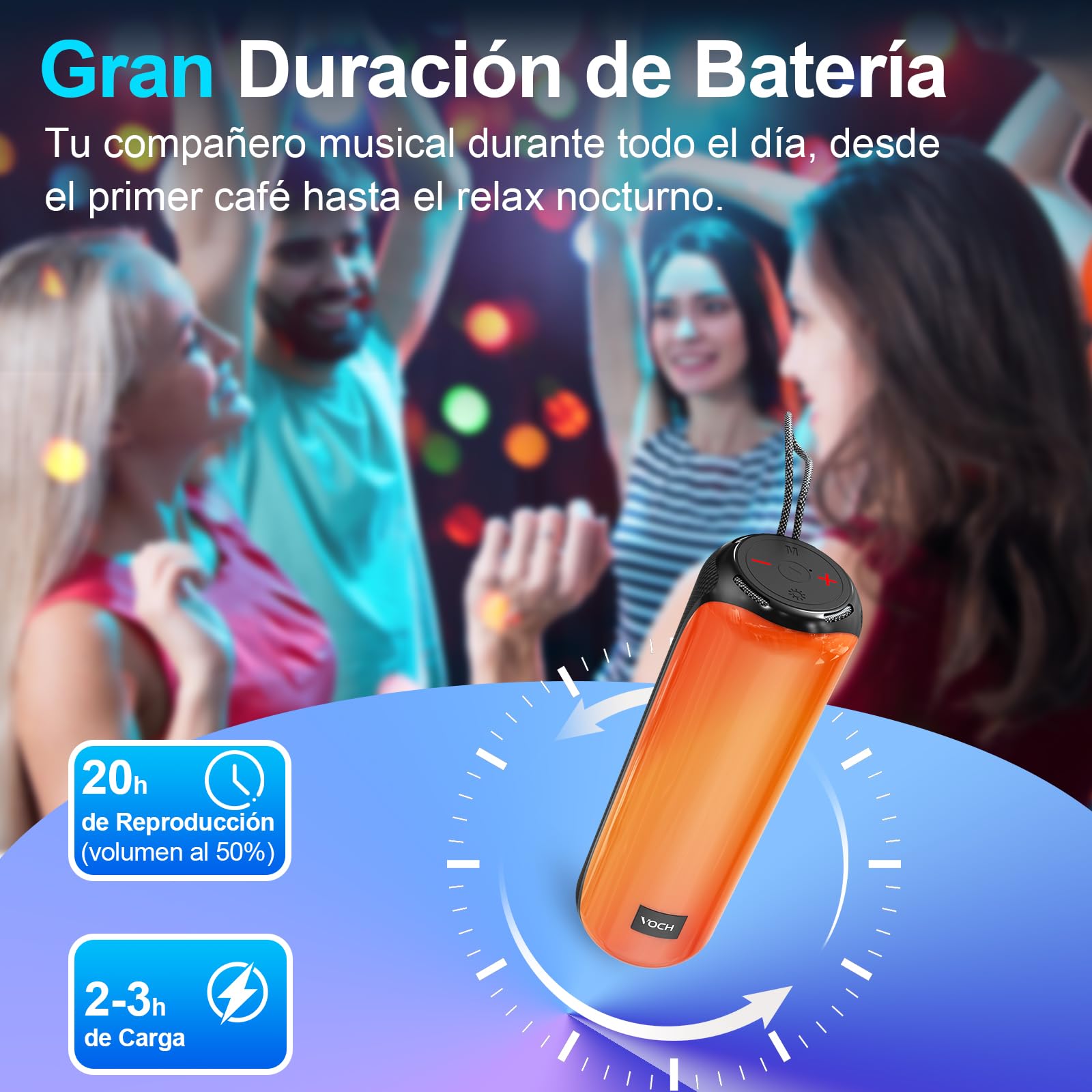 VOCH Altavoz Bluetooth Portátil Inalámbrico con Luces RGB, Sonido Estéreo 40W Bluetooth 5.3 Speaker, TWS, Impermeable IPX7, 20H de Reproducción para Fiesta, Hogar, Exterior, Viaje, Camping