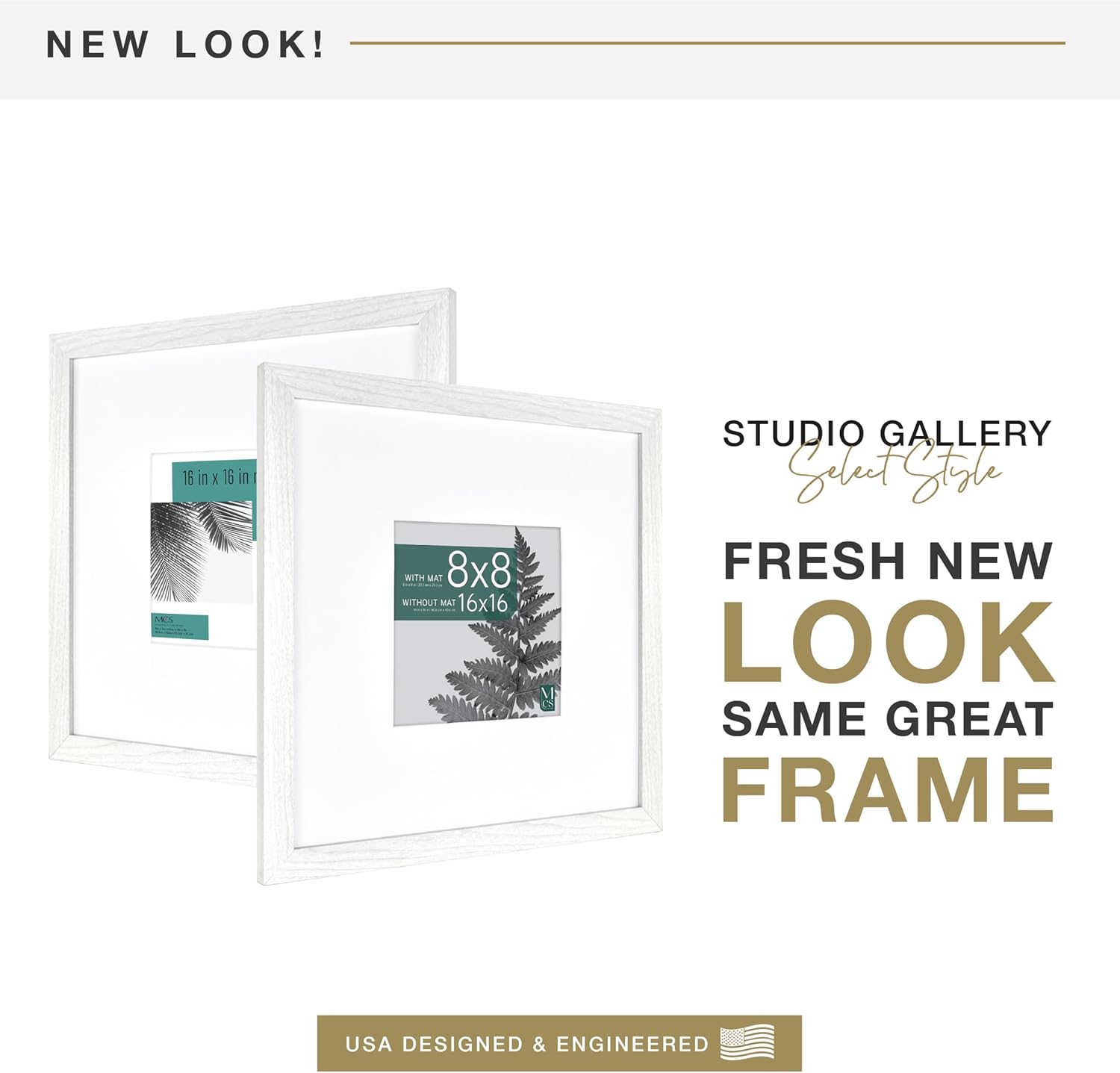 MCS Studio Gallery 16x16 Matted Photo Frame with 8x8 Picture Display, White Woodgrain Vertical & Horizontal Wall Hanging Large Picture Frame for Photos & Art Prints (1-Pack) 1-Pack 16x16 White Woodgrain