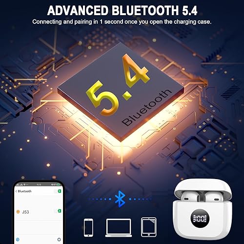 Miniatura 2 de Jxrev Auriculares inalámbricos, auriculares Bluetooth 5.4 estéreo de alta fidelidad, auriculares intraurales con 4 micrófonos ENC con cancelación de