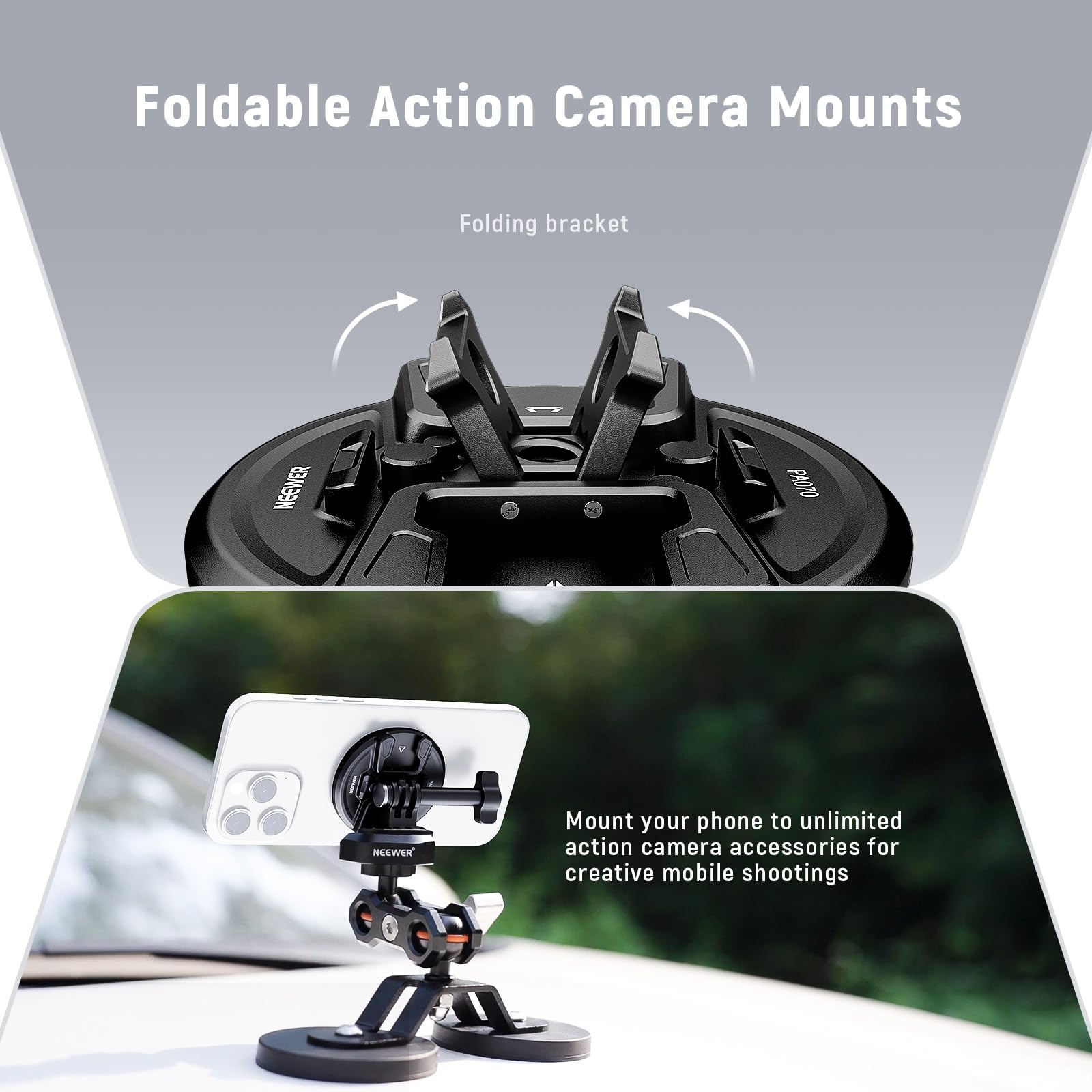 NEEWER Soporte magnético para trípode para teléfono con Adaptador de cámara de acción, Zapata fría con Pin antiapagado, Rosca de 1/4 Pulgadas Compatible con MagSafe iPhone 16 15 14 13 12 Series dji