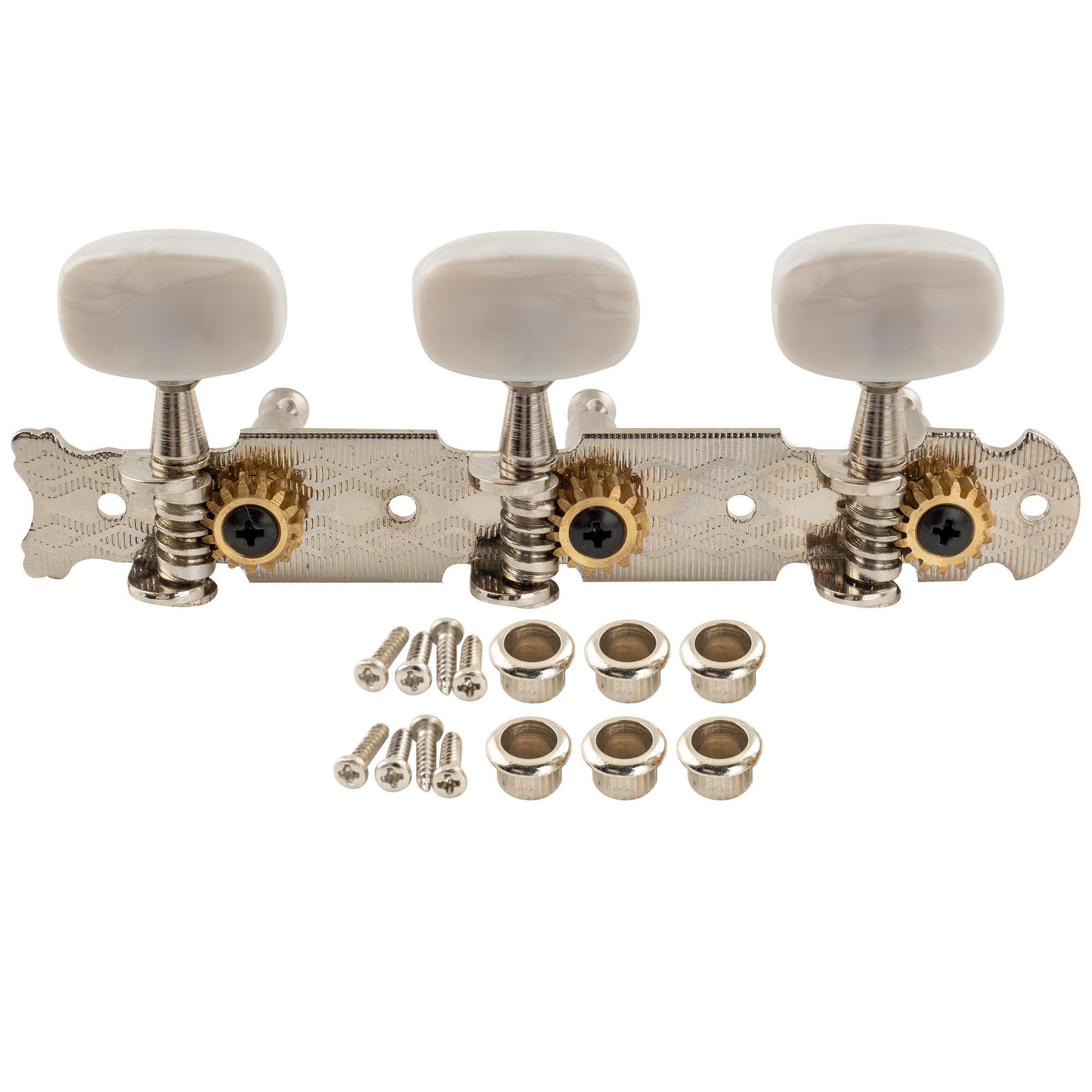 Musiclily Pro 3+3 Klucze Gitaryowe Tunery Kołki do Strojenia do Gitary Akustycznej, Nikiel Białe Główki