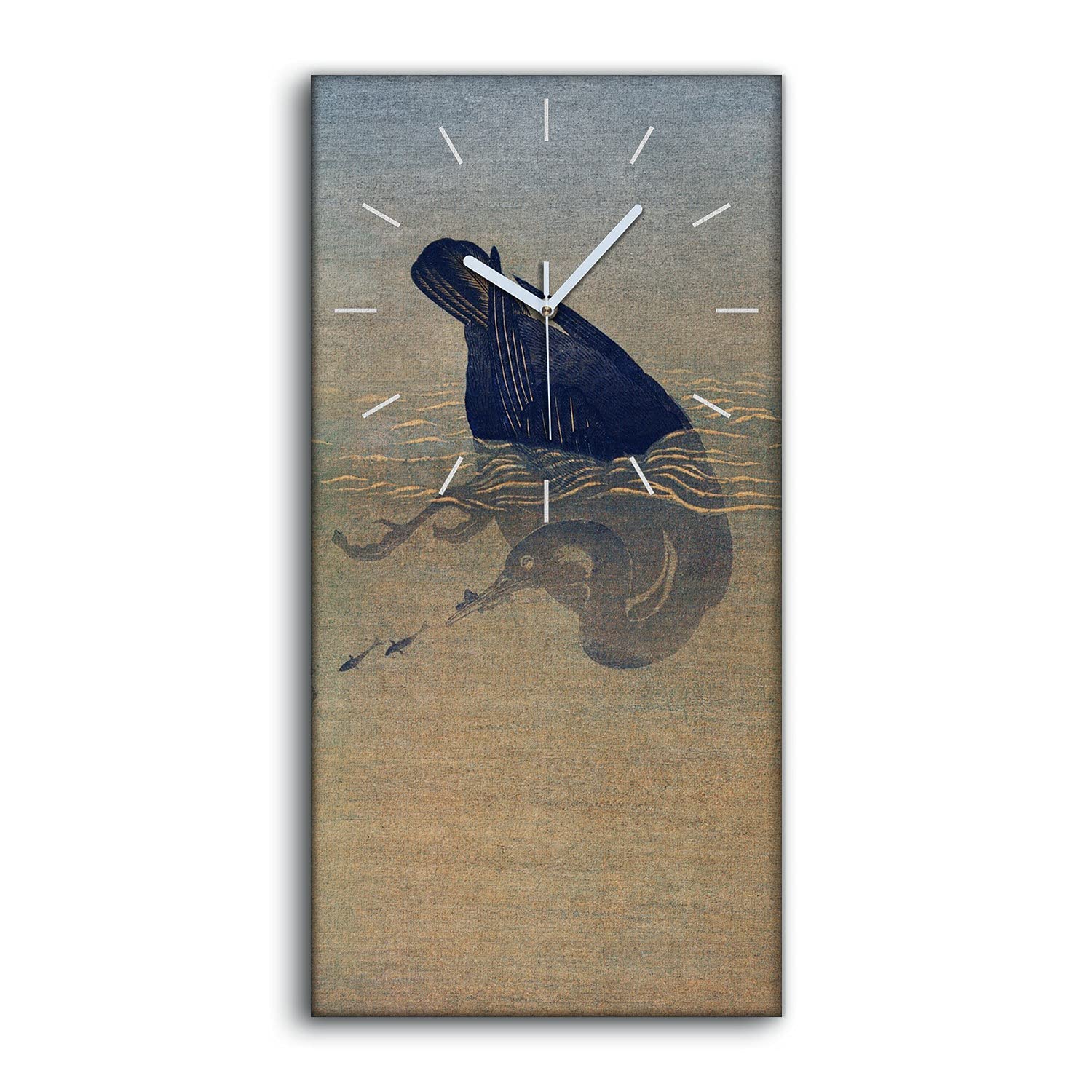 Horloge sur Toile Animaux Asiatiques 30x60cm Grand Cadre Mural