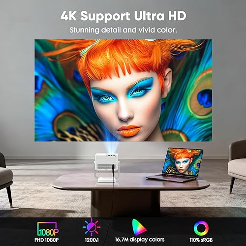 Miniatura 6 de Aplicaciones integradas Proyector inteligente 4K con WiFi y Bluetooth, proyector de cine al aire libre de alto brillo con enfoque eléctrico y