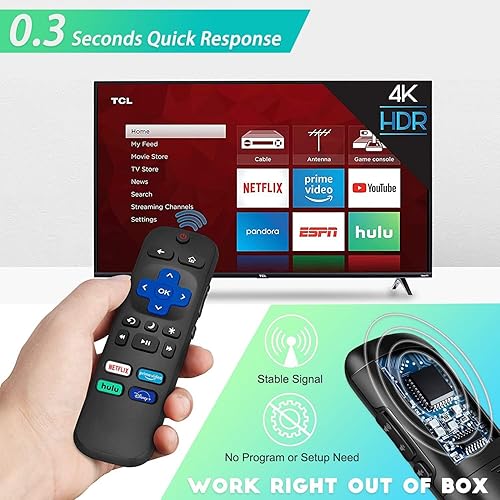 Miniatura 3 de Control remoto universal de TV para todos los televisores Roku con funda protectora luminosa, repuesto para TCL RokuHisense Rokupara Sharp Roku TV,